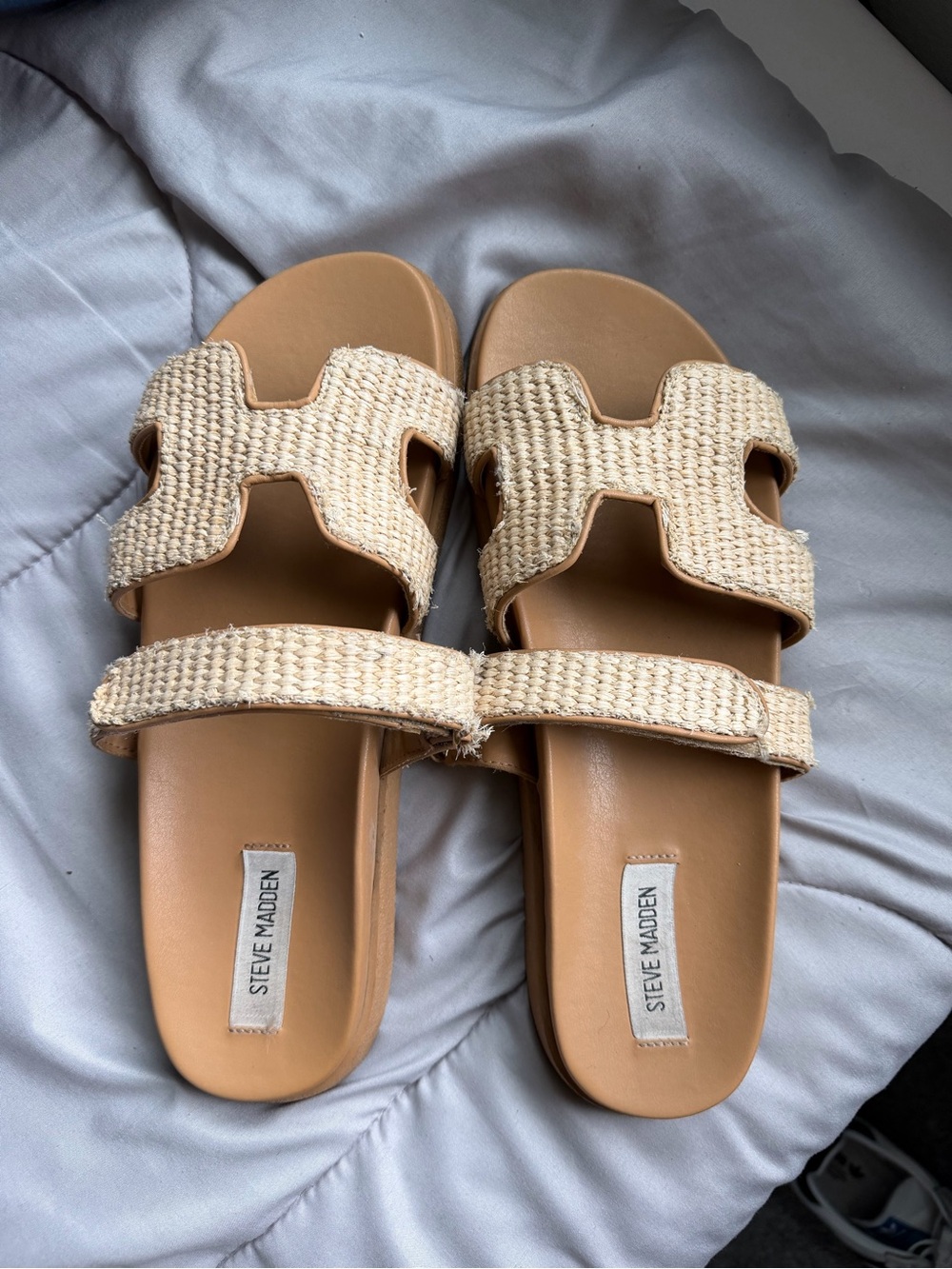 Steve Madden Tan Woven Double-Strap Slide Sandals